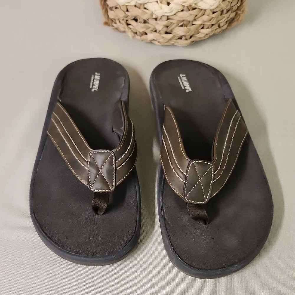 Johnston & Murphy Dark Brown Leather Sandals Flip Flops Size 12